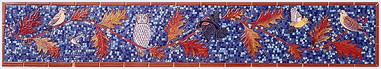 Tile Mosaic with Birds & Leaves