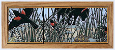 Framed Tiles: Black Lab and Red Wing Blackbirds